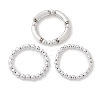 3Pcs Round & Curved Tube CCB Plastic Stretch Bracelets BJEW-JB12999-1