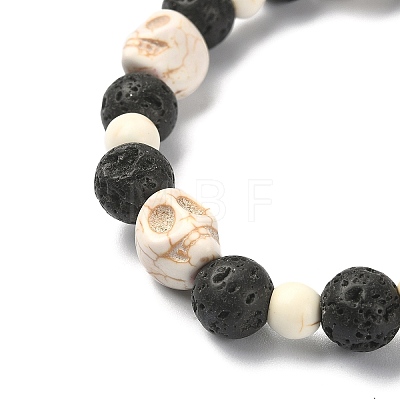 Dyed Natural & Synthetic Mixed Gemstone Skull & Cross Beaded Stretch Bracelets BJEW-TA00272-01-1