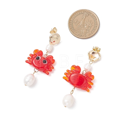Crab Handmade Lampwork Dangle Stud Earrings EJEW-TA00761-1