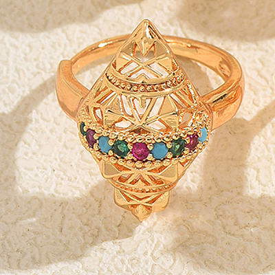 Hollow Geometric Brass Micro Pave Cubic Zirconia Finger Rings for Women US8638-4-1