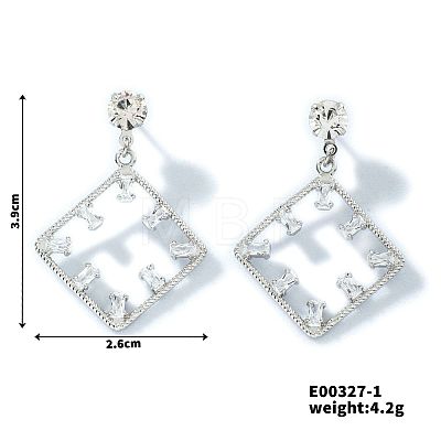 Geometric Hollow Design Brass Pave Clear Cubic Zirconia Stud Earrings SQ8003-1-1