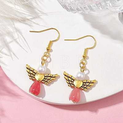 Angel Antique Golden Alloy & Resin Dangle Earrings EJEW-JE05686-05-1