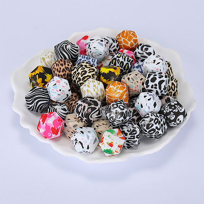 Colorful Pattern Printed Silicone Beads SI-JX0022A-15-1