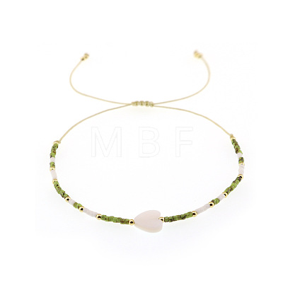 Vintage Glass Seed Bead & Natural Shell & Brass Beads Braided Bead Bracelets QU4025-2-1