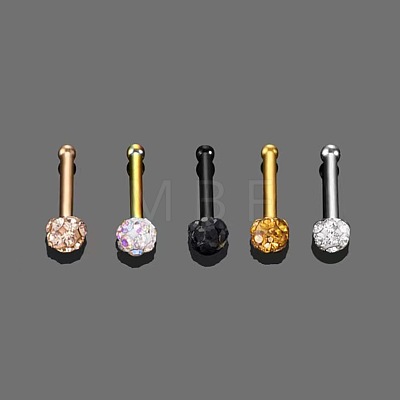 304 Stainless Steel Rhinestone Round Ball Nose Bone Rings WGE5A2F-01-1