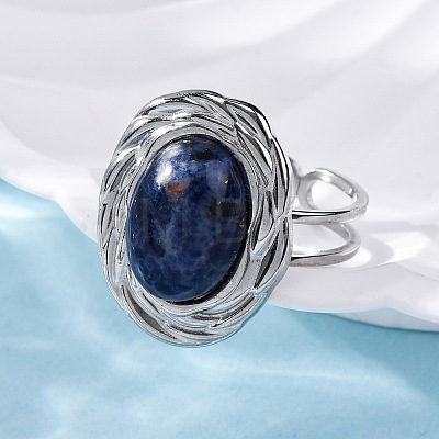 Oval Natural Sodalite Finger Rings RJEW-M063-01P-09-1