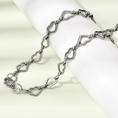 304 Stainless Steel Heart Link Chain Bracelet & Necklace Jewelry Sets SJEW-L199-13P-1