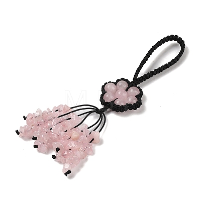 Flower Natural Rose Quartz Braided Thread Pendant Decorations HJEW-K046-04D-1