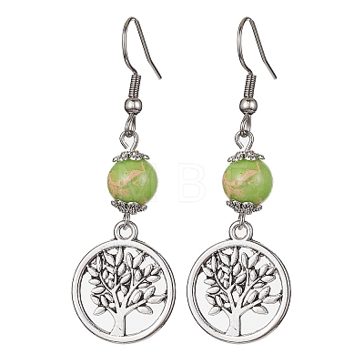Alloy Tree of Life & Synthetic Imperial Jasper Beads Dangle Earrings EJEW-JE05405-1