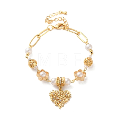 Brass Micro Pave Cubic Zirconia Charm Bracelets for Women BJEW-P342-12G-1