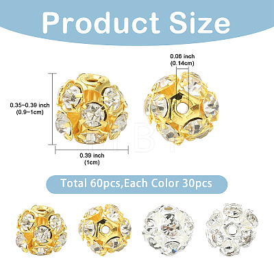 60Pcs 2 Styles Brass Rhinestone Beads KK-YW0004-26-1