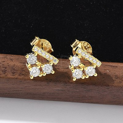 925 Sterling Silver Clear Cubic Zirconia Stud Earrings EJEW-Q032-01C-G-1