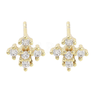 Brass Micro Pave Clear Cubic Zirconia Studs Earring EJEW-S217-G12-1