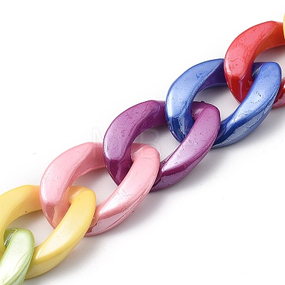 Pearlized Opaque Acrylic Curb Chain for DIY Keychains HJEW-JM00400-04-1