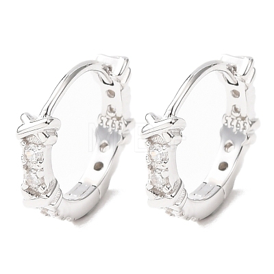 Ring with Letter X 925Sterling Silver Micro Pave Clear Cubic Zirconia Hoop Earrings for Women EJEW-K317-03P-1