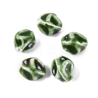 Vintage Handmade Porcelain Wrinkle Beads PORC-Q006-09D-1