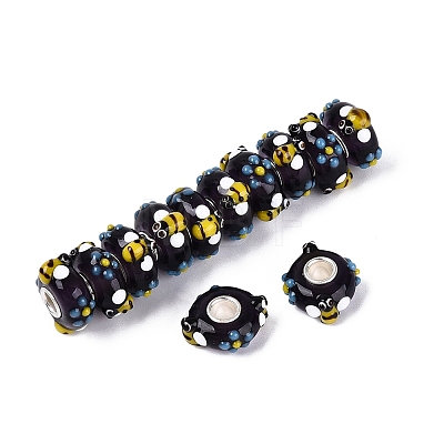 3D Lampwork & Brass Core European Beads LAMP-Q042-01B-1