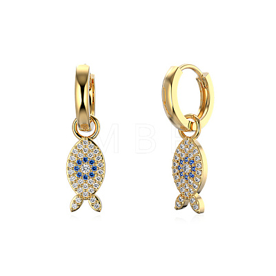 Fish 925 Sterling Silver Micro Pave Cubic Zirconia Leverback Earrings for Woman EJEW-Q384-03G-1