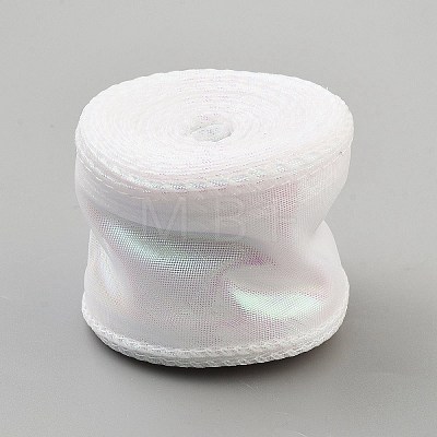 10 Yards Polyester Iridescent Lace Ribbon OCOR-WH20001-12C-1