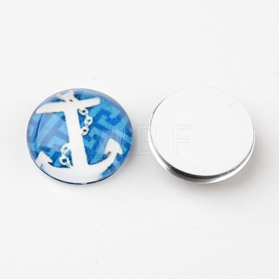 Helm &  Anchor Printed Glass Cabochons X-GGLA-A002-12mm-WW-1