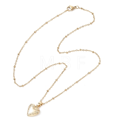 Brass Heart Locket Photo Pendant 304 Stainless Steel Satellite Chain Necklaces for Women NJEW-JN05734-1