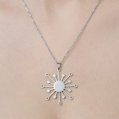 Non-Tarnish 201 Stainless Steel Hollow Sun Pendant Necklace NJEW-OY002-23-1