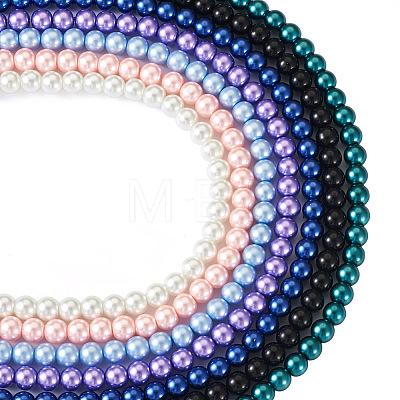 Kissitty 7 Strands 7 Colors Baking Painted Pearlized Glass Pearl Round Bead Strands HY-KS0001-01-1