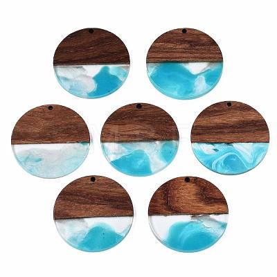 Transparent Resin & Walnut Wood Pendants RESI-T035-35B-1