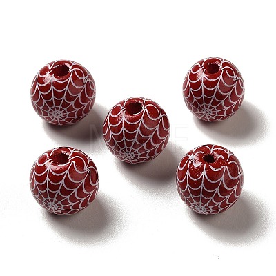 Halloween Printed Spider Webs Colored Wood European Beads WOOD-K007-04E-1