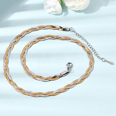 Unisex 304 Stainless Steel Braided Flat Snake Chain Necklaces NJEW-K305-12A-M-1