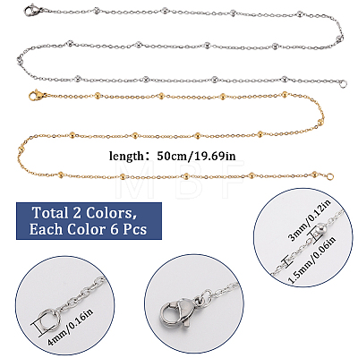 SUNNYCLUE 12Pcs 2 Colors 304 Stainless Steel Satellite Chain Necklaces Set NJEW-SC0001-13-1