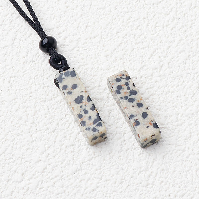 Natural Dalmatian Jasper Cuboid Pendant Black Cotton Cord Necklaces FS-WG3353C-03-1