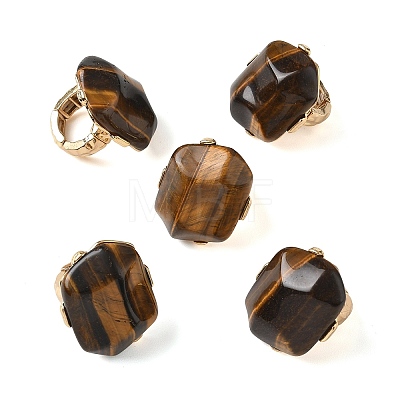 Natural Tiger Eye & Alloy Finger Rings for Women RJEW-G375-01G-03-1