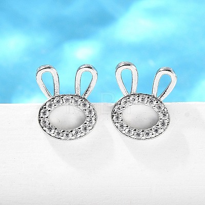 Rabbit Head Brass Micro Pave Cubic Zirconia Ear Studs EJEW-D304-39P-1