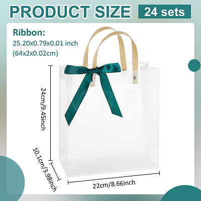 Transparent Frosted PVC Plastic Gift Tote Bags with Green Ribbon LS-ABAG-WH0048-68A-1