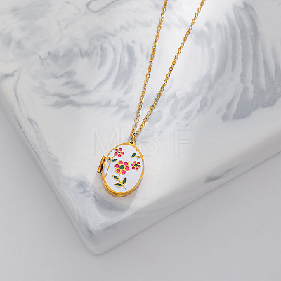 304 Stainless Steel Enamel Geometric Magnetic Photo Locket Pendant Necklaces for Women WG980C2-03-1