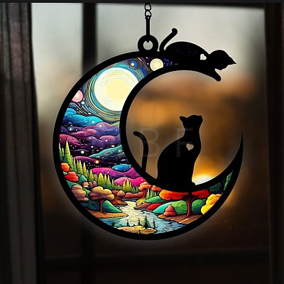 Moon with Cat Window Suncatchers PW-WG7D0D8-08-1