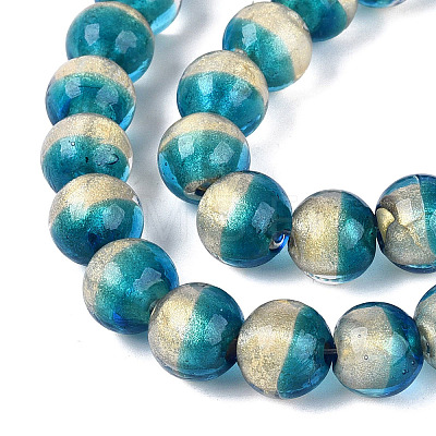 Handmade Lampwork with Gold Powder Beads Strands LAMP-N037-06B-02-1