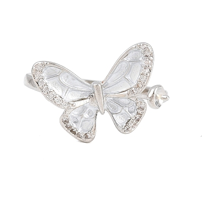Butterfly Brass Micro Pave Cubic Zirconia & Enamel Cuff Ring Settings KK-CBAC351-05G-1