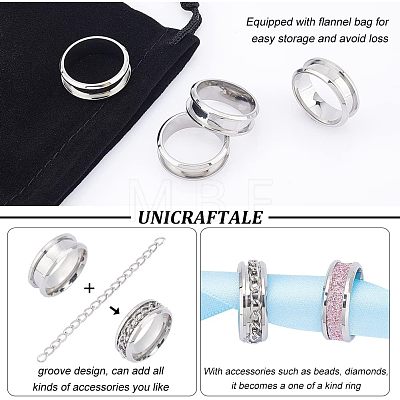 Unicraftale 12Pcs Stainless Steel Grooved Finger Ring Settings STAS-UN0038-94B-1