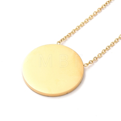304 Stainless Steel Flat Round Pandant Necklace for Women NJEW-O126-01G-03-1
