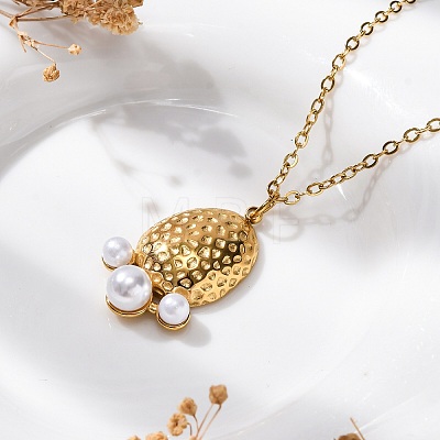 PVD Vacuum Plating 304 Stainless Steel & Plastic Pearl Paw Print Pendant Cable Chain Necklaces for Women STAS-Z114-16G-1