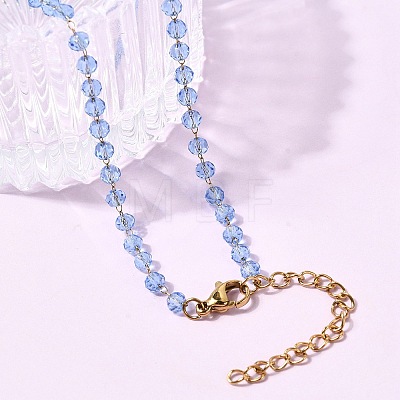 304 Stainless Steel with Glass Faceted Rondelle Bead Handmade Link Chain Birth Stone Necklaces for Women NJEW-G195-01G-07-1
