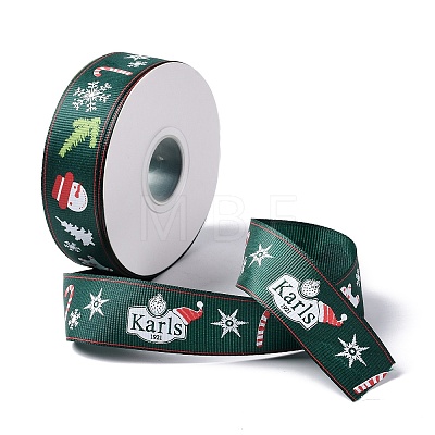 25 Yards Christmas Theme Printed Polyester Grosgrain Ribbon OCOR-C004-02F-1