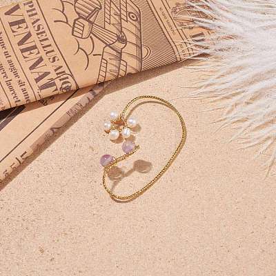 Natural Amethyst & Pearl Braided Flower Cuff Earrings EJEW-JE04957-01-1