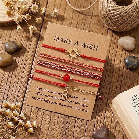 5Pcs 5 Styles Braided Nylon Thread Bracelet & 304 Stainless Steel Link & Charm Bracelets & Glass & Seed Bead Braided Bead Bracelet Set for Women KZ3324-6-1