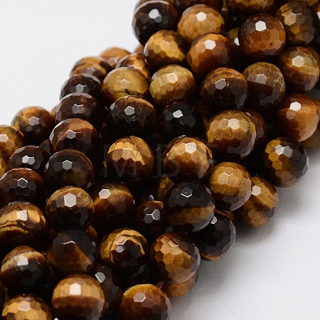 Faceted Round Natural Tiger Eye Bead Strands G-L437-13-8mm-1
