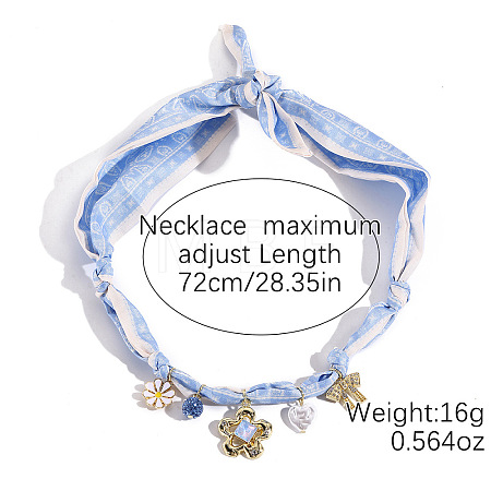 Alloy Enamel & Rhinestone & Resin & Acrylic Flower Pendant Printed Cloth Scarf Necklaces for Women FS-WG8696E-01-1