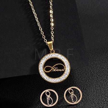 Ring 201 Stainless Steel Crystal Rhinestone Pendant Necklaces & Stud Earrings Sets FS-WGA12F6-07-1