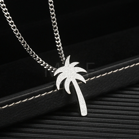 Hip Hop Stainless Steel Sandblasted Palm Tree Pendant Necklaces for Men DF1150-2-1